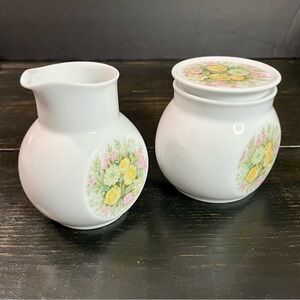 Younger Image Floral  Design BIMINI 6923 Porcelain Cream & Sugar By Noritake JPN